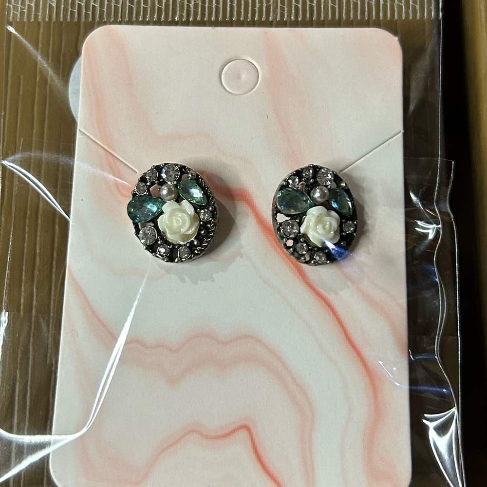 Rose Bouquet with Gems Stud Earrings